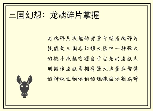 三国幻想：龙魂碎片掌握